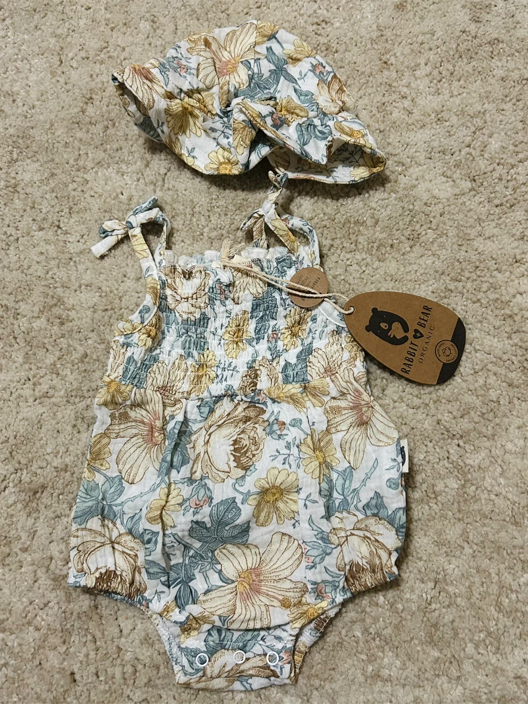 Rabbit Bear Organic Baby Romper and Bonnet Set