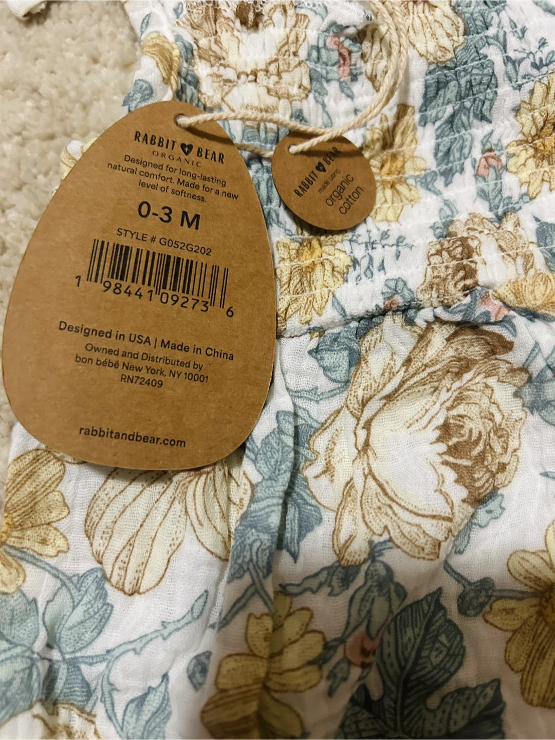 Rabbit Bear Organic Baby Romper and Bonnet Set - photo 3
