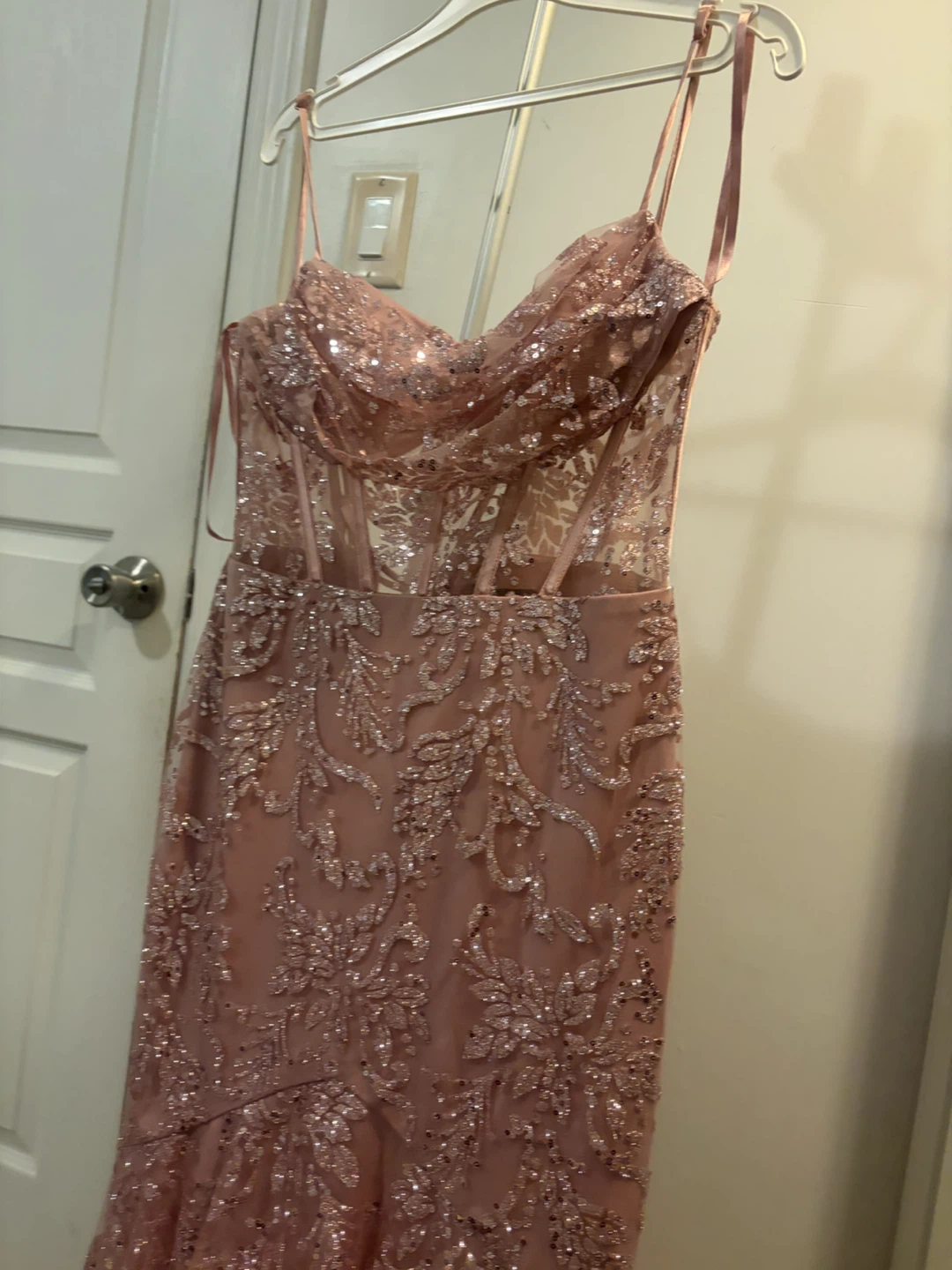 Melanie Lynn Sequin Blush Formal Dress