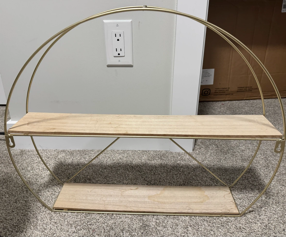 Gold and Wood Round Wall Shelf