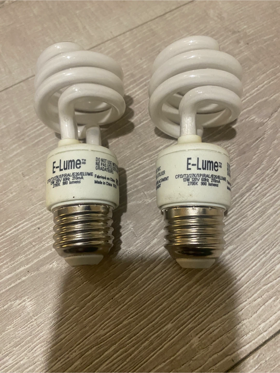 2 E-Lume Spiral CFL Light Bulbs