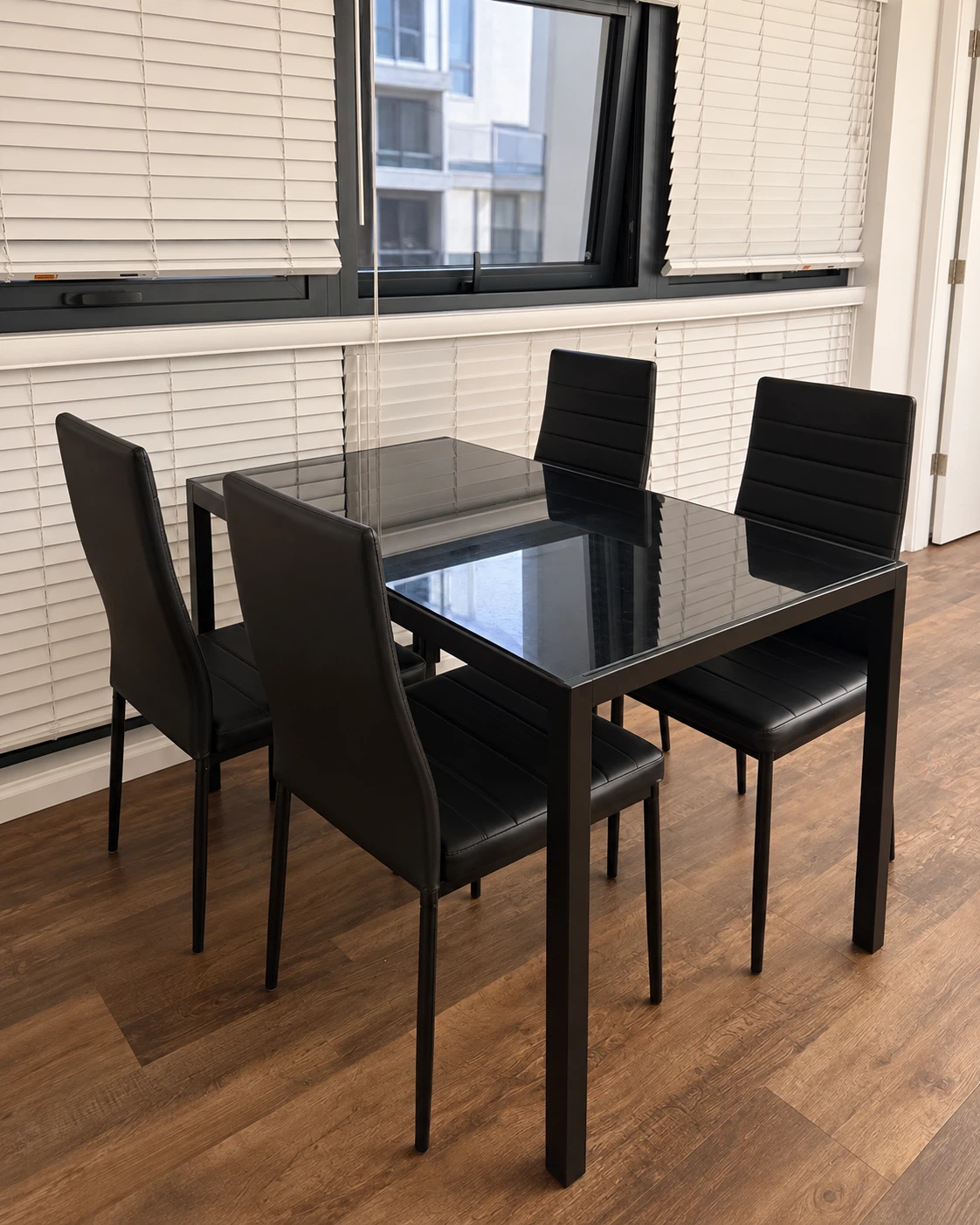 Black Glass Dining Table with 4 Chairs