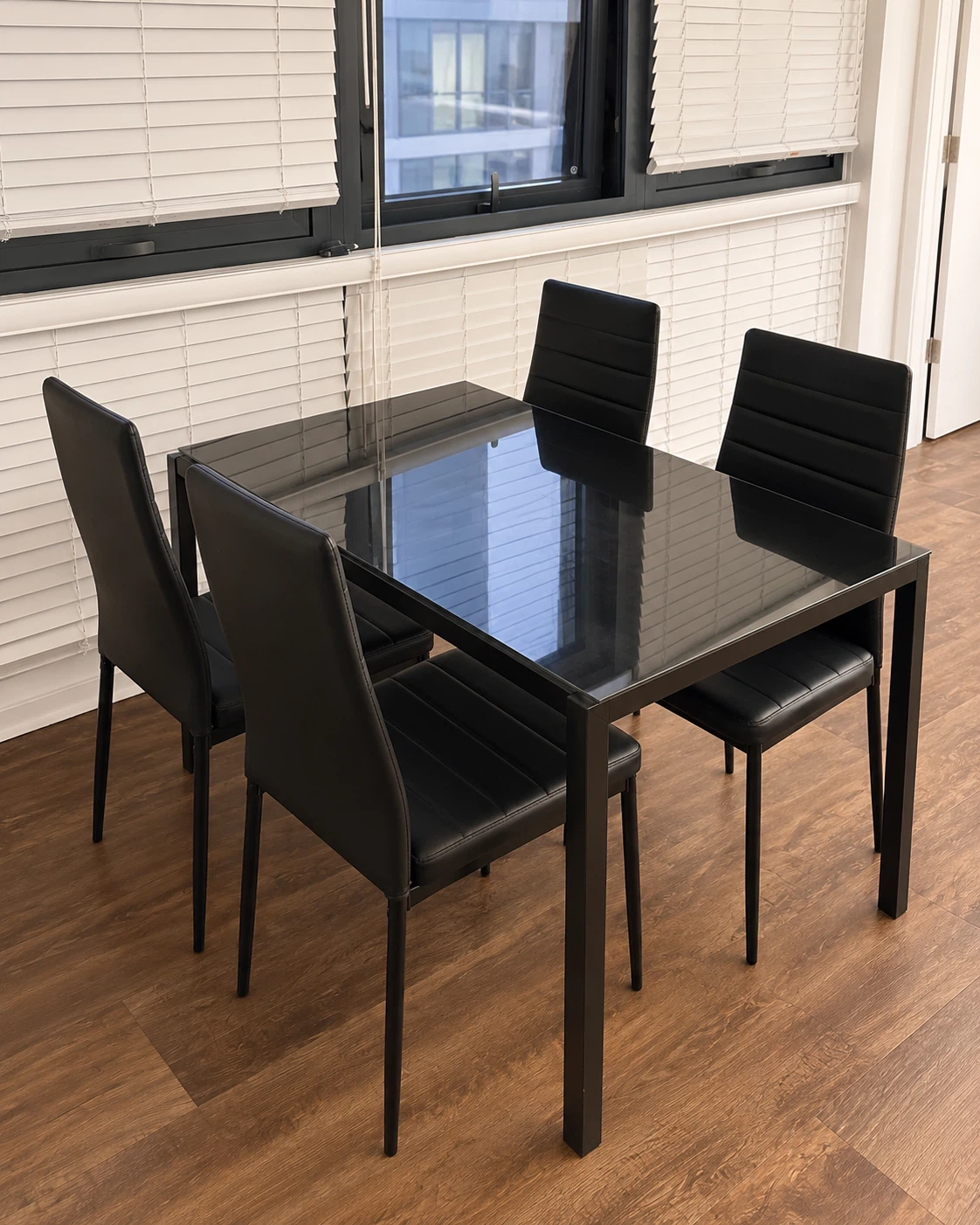 Black Glass Dining Table with 4 Chairs - photo 2