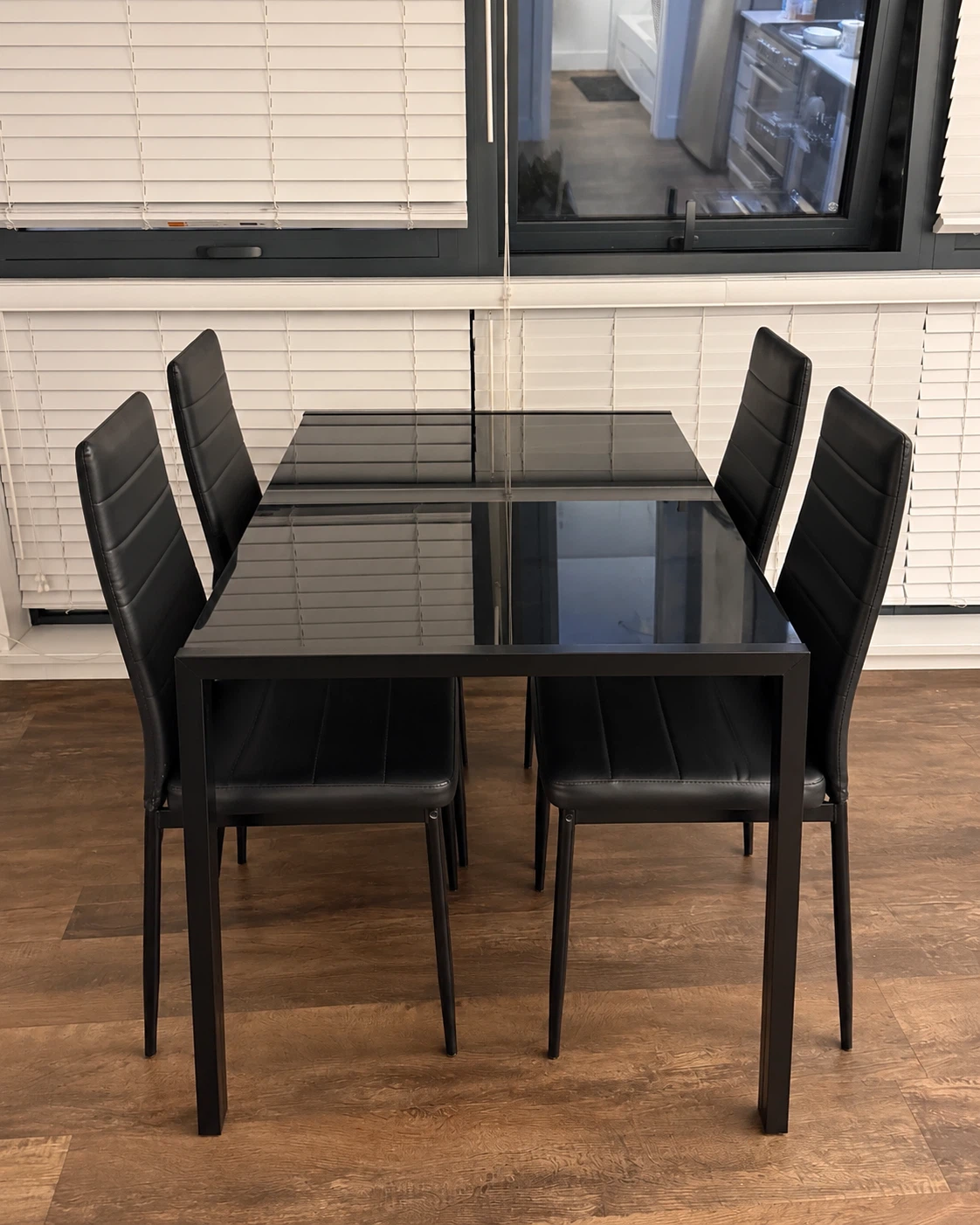 Black Glass Dining Table with 4 Chairs - photo 3