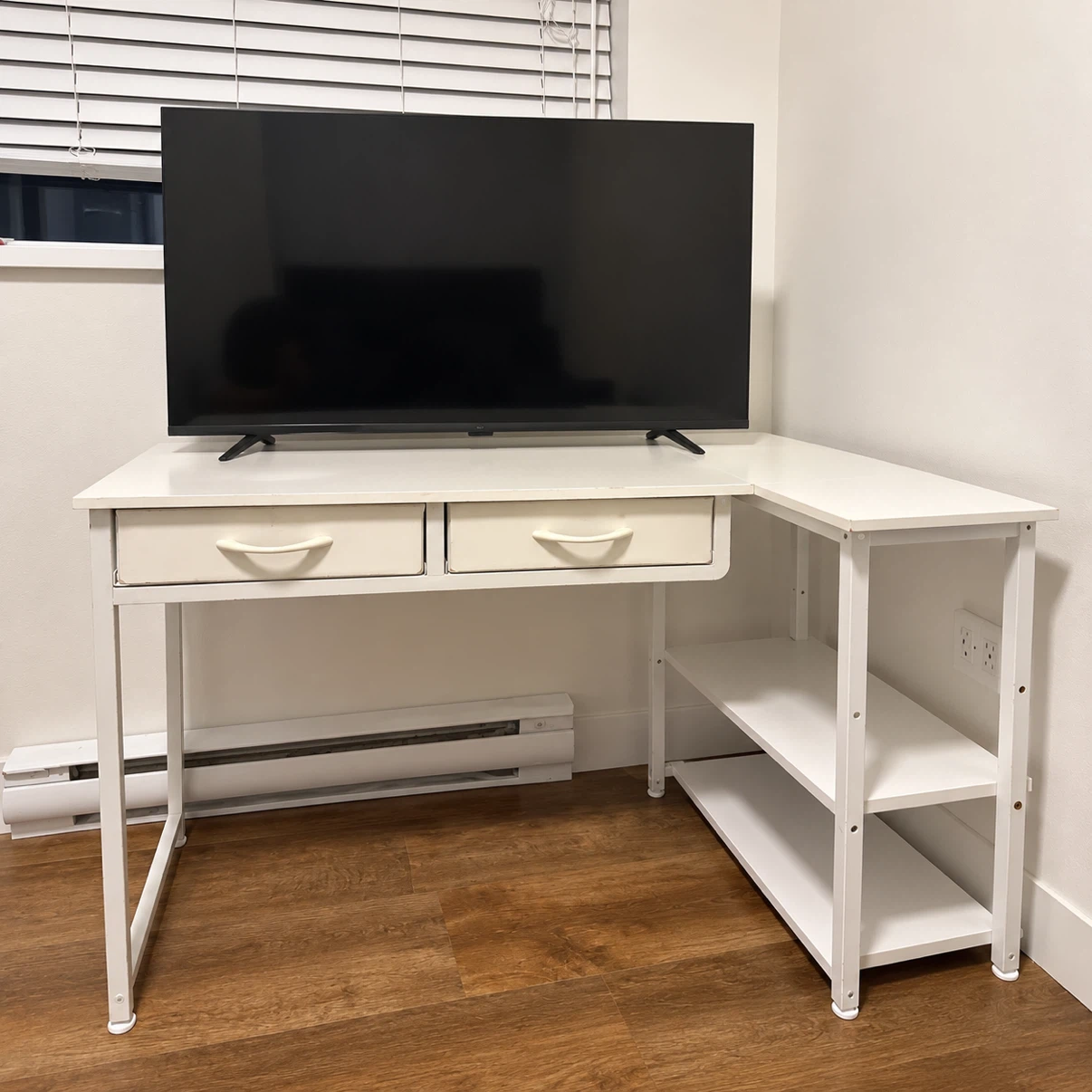 White L-Shaped Desk with Storage Shelves