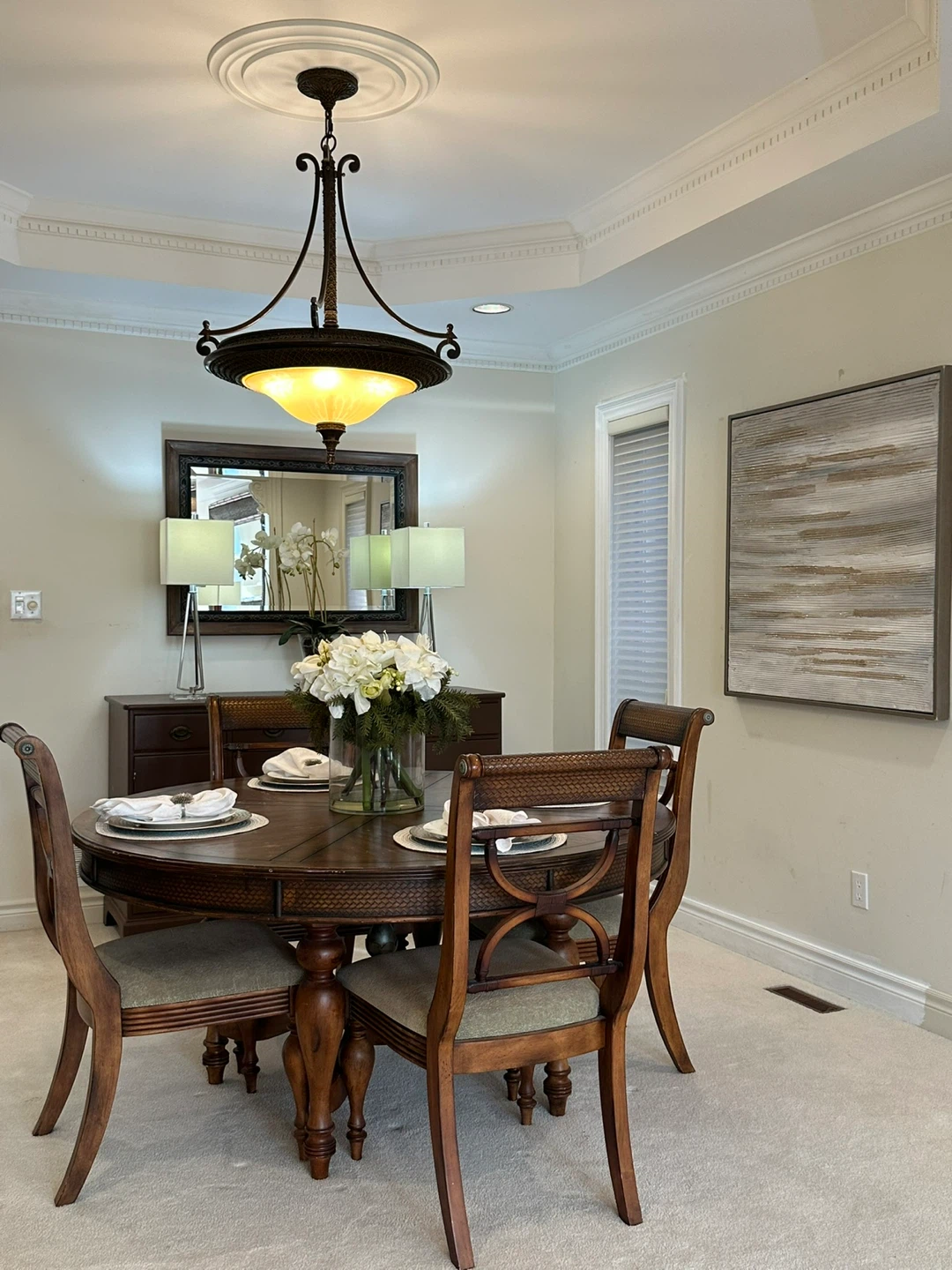 Round wooden dining table set