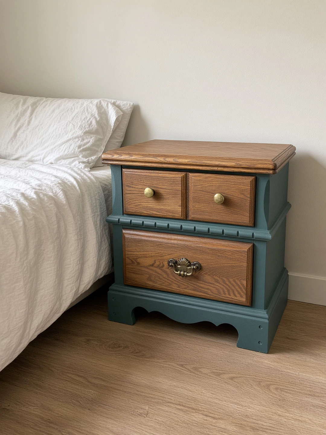 Refinished Teal and Oak Nightstand - photo 2