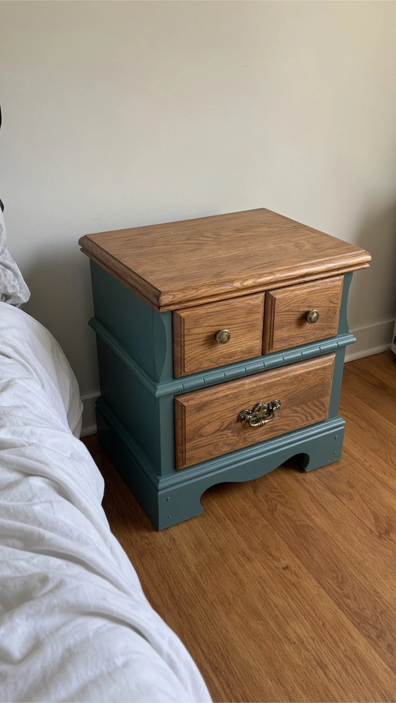 Refinished Teal and Oak Nightstand - photo 3