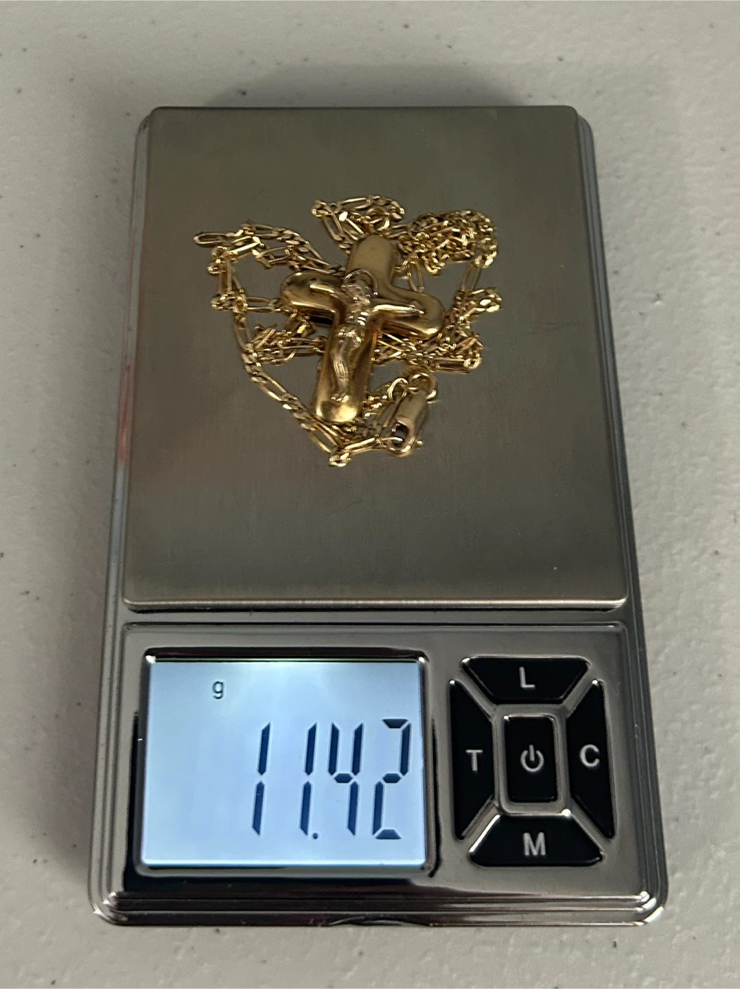 🔥🔥 14k Solid Gold Figaro Chain & Crucifix Pendant 11.42 g 🔥🔥