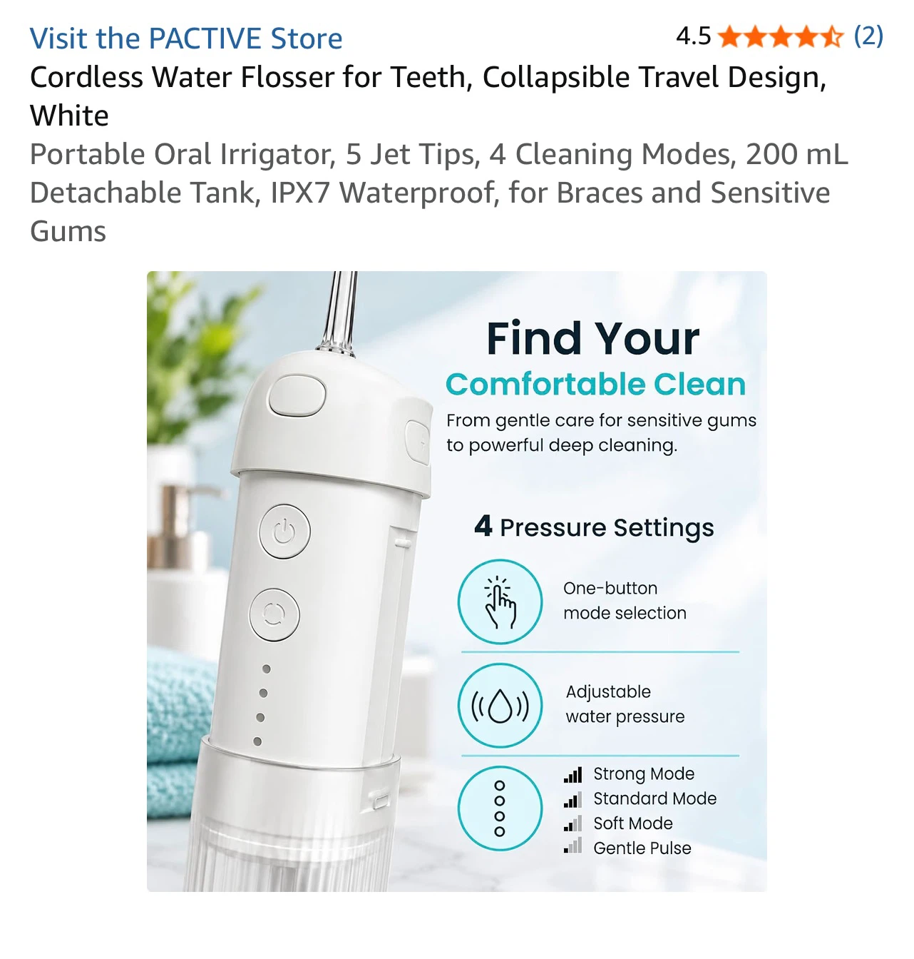 Cordless Water Flosser for Teeth, Collapsible Travel Design - photo 3
