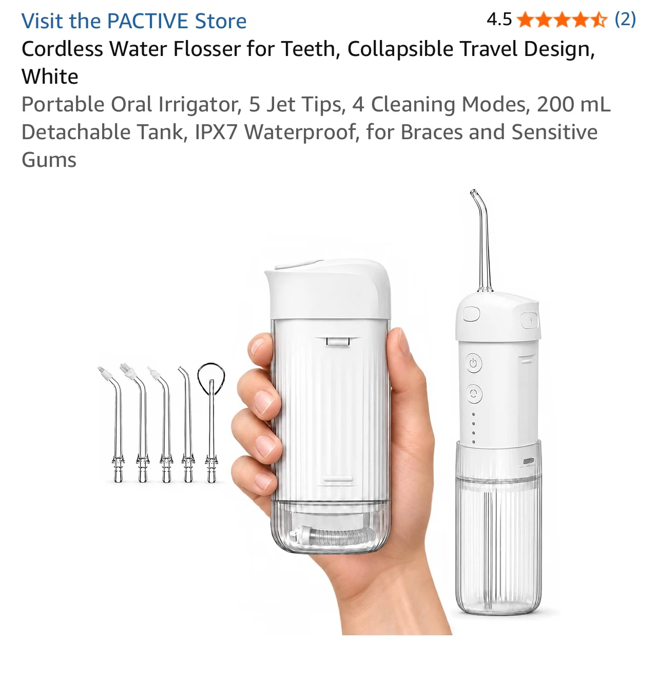 Cordless Water Flosser for Teeth, Collapsible Travel Design - photo 5