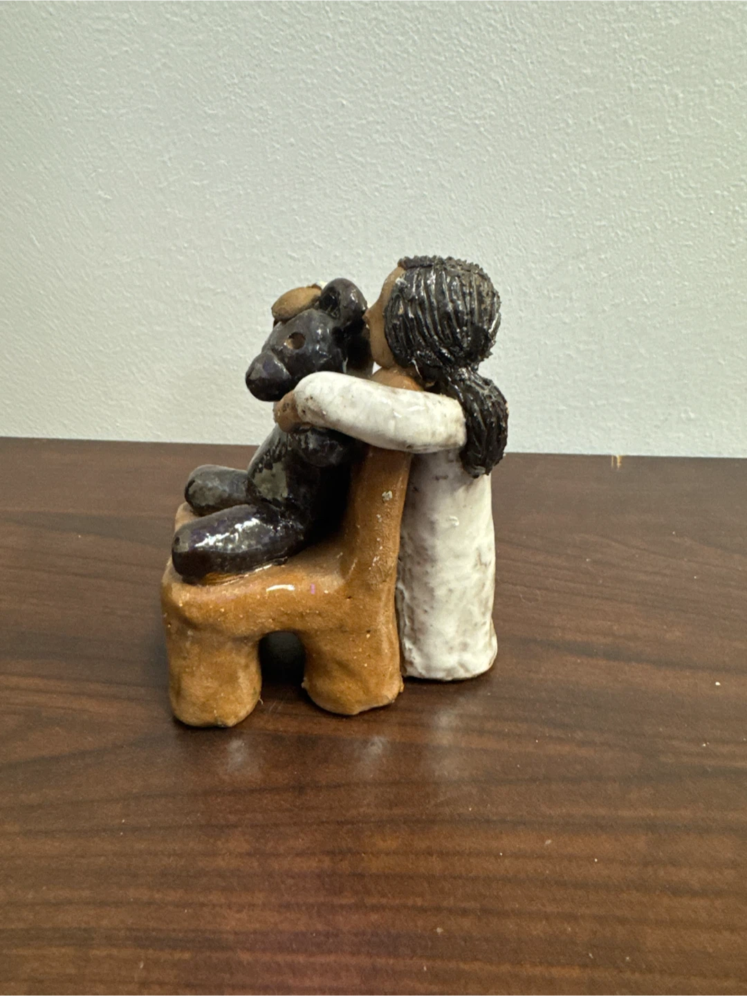 Handmade Clay Figurine of Girl and Teddy Bear - photo 2