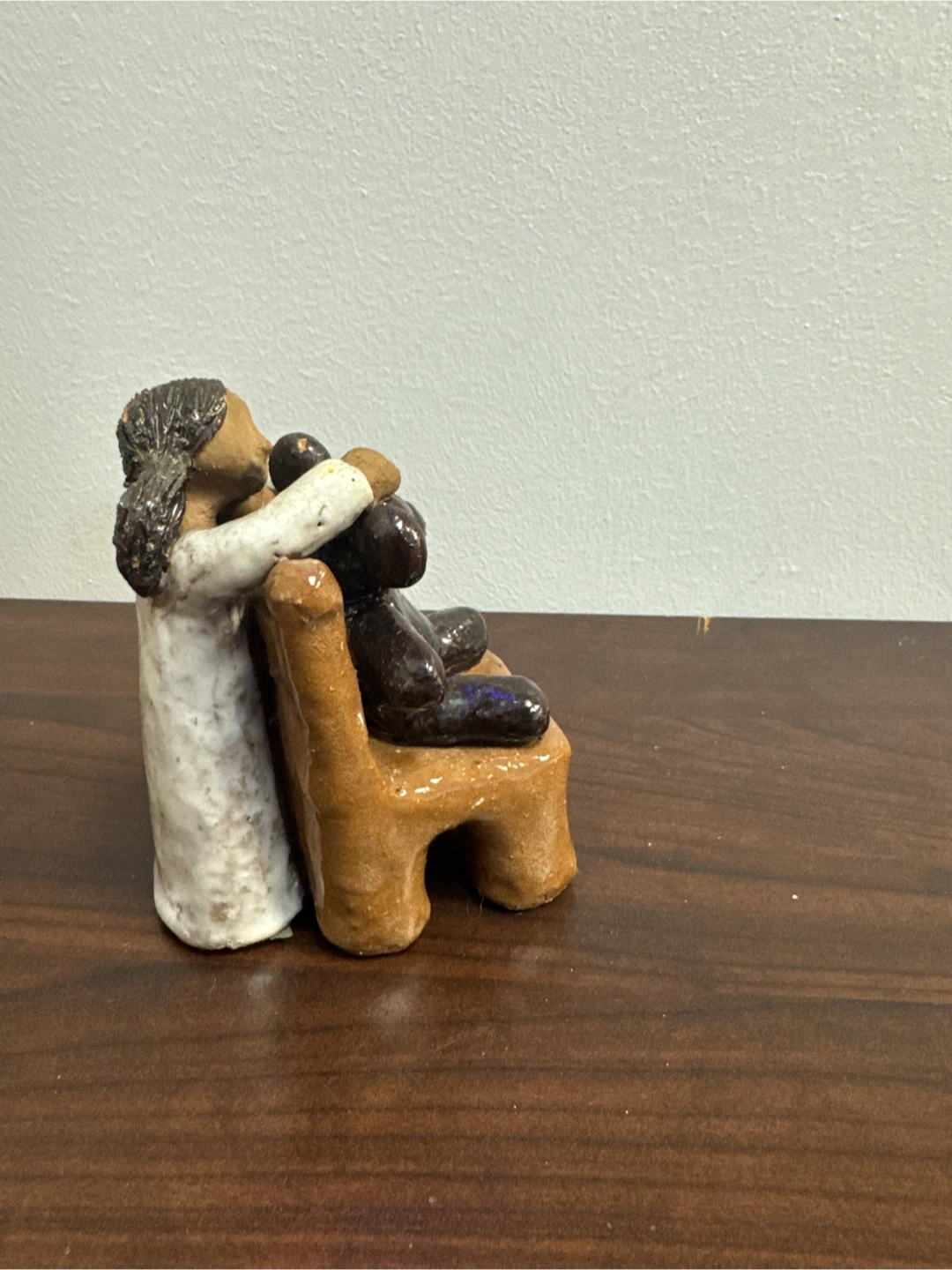 Handmade Clay Figurine of Girl and Teddy Bear - photo 4