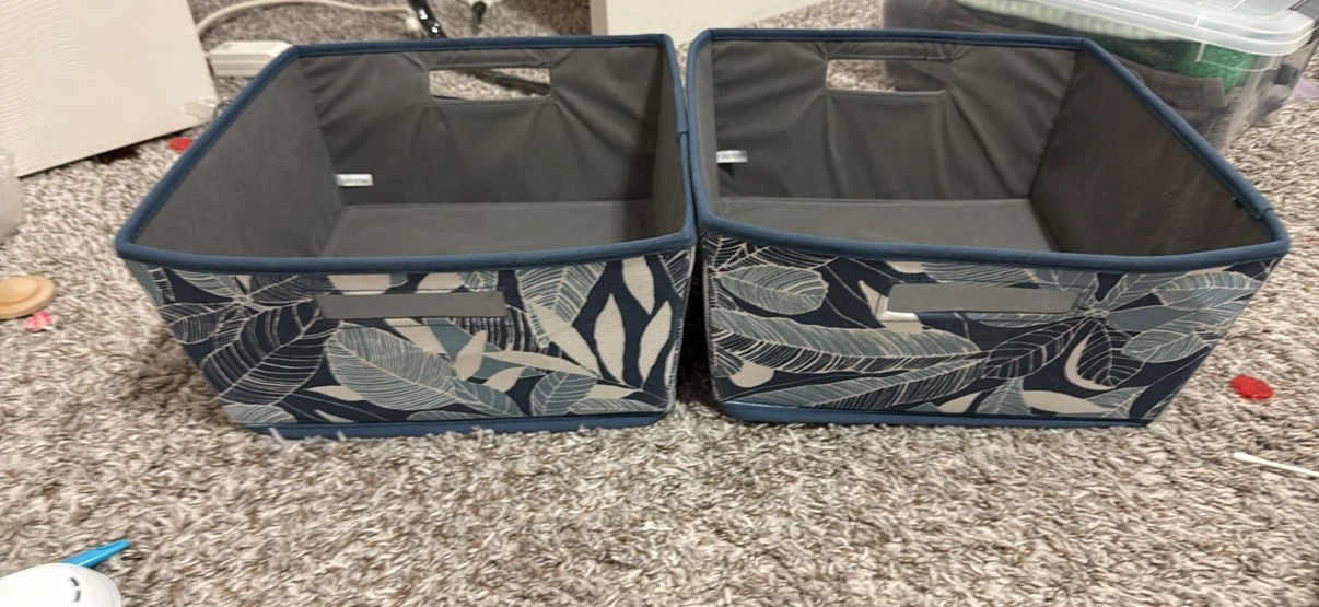 Set of 2 Leaf Pattern Fabric Storage Bins