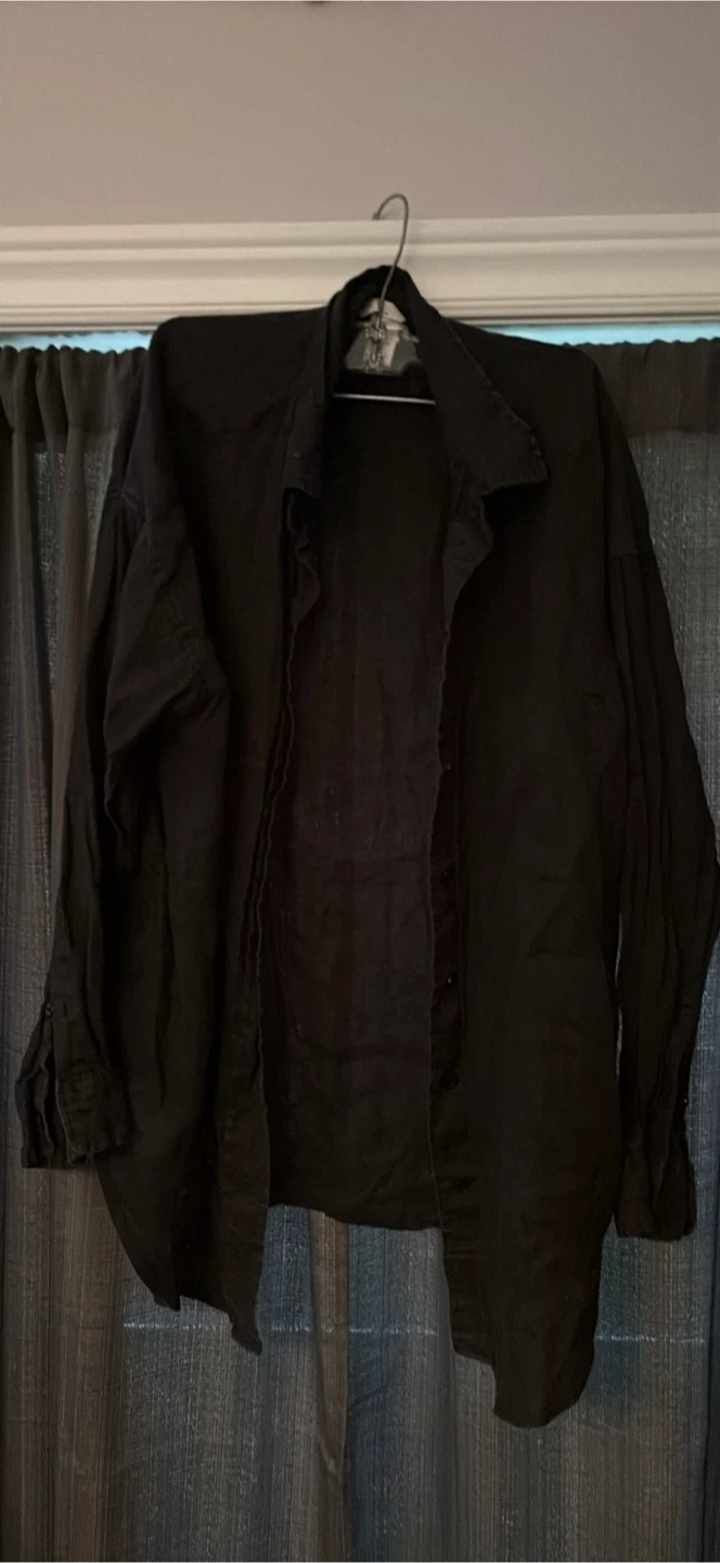 H&M Black Linen Button-Down Shirt