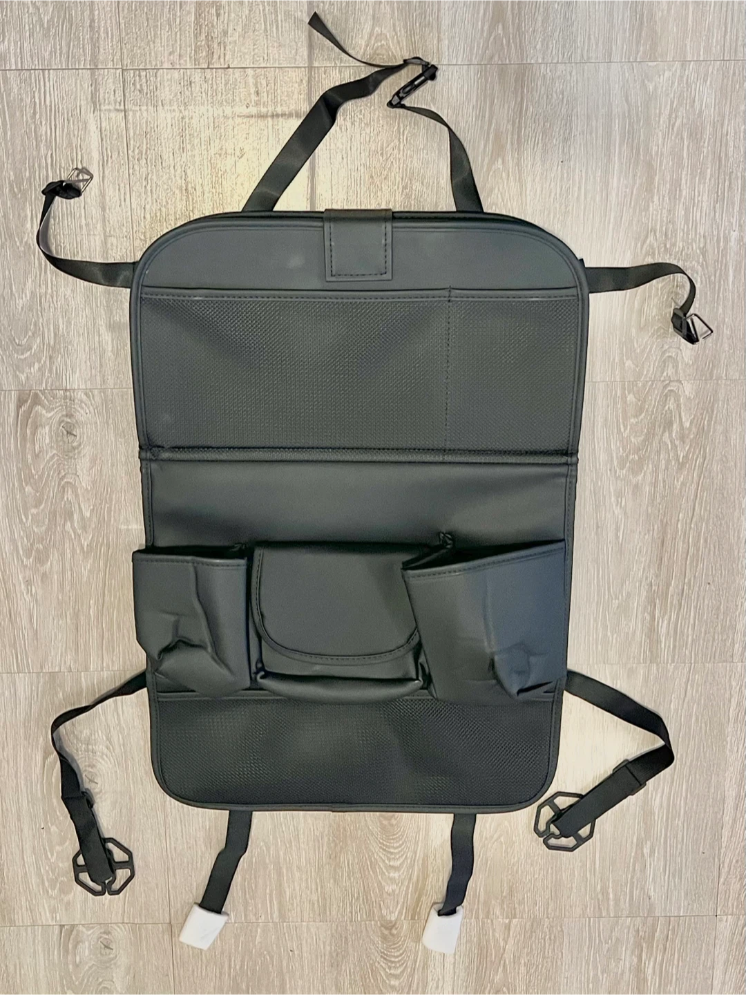 Leather Car Seat Back Organizer with Foldable Table Tray