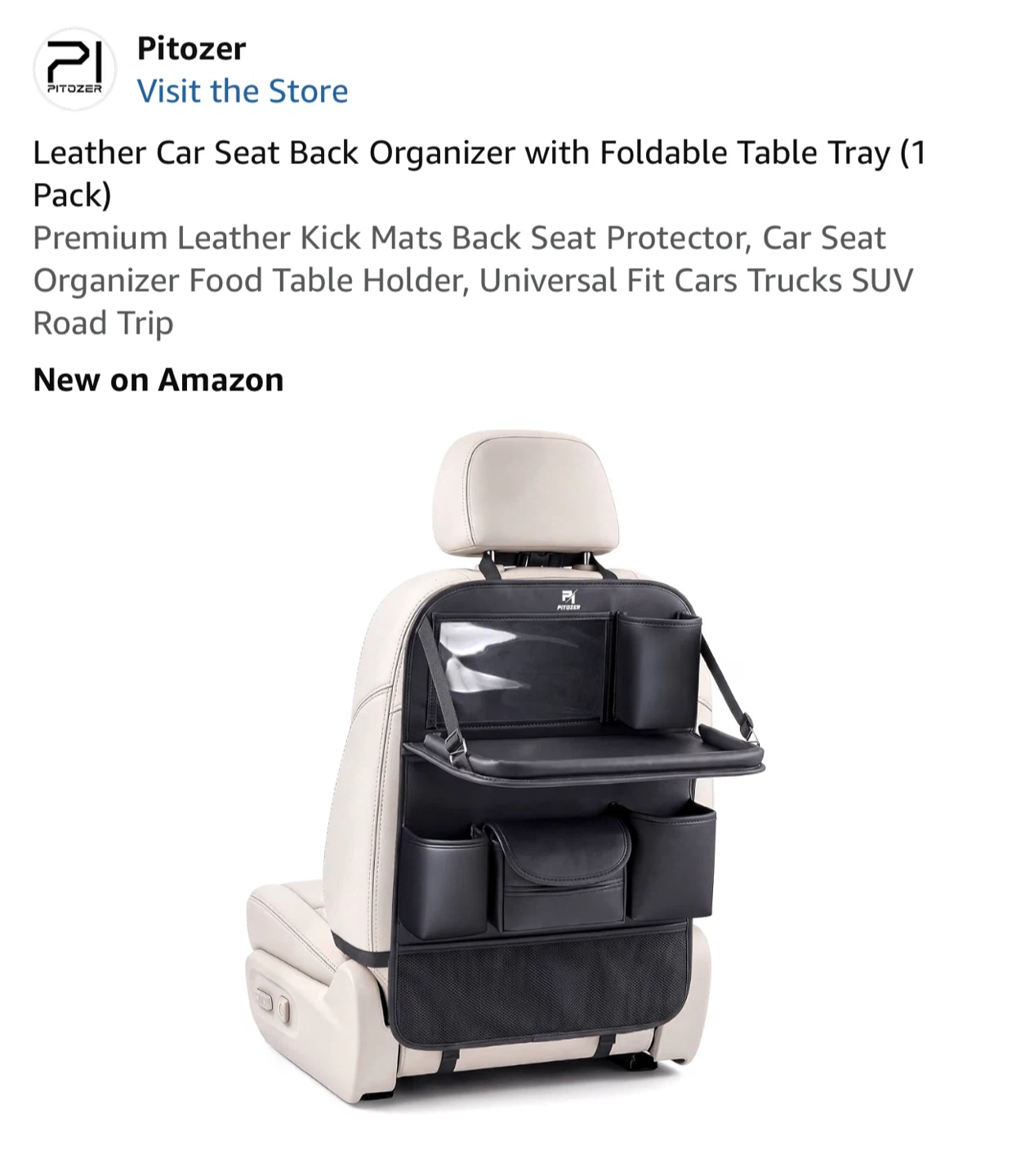 Leather Car Seat Back Organizer with Foldable Table Tray - photo 2