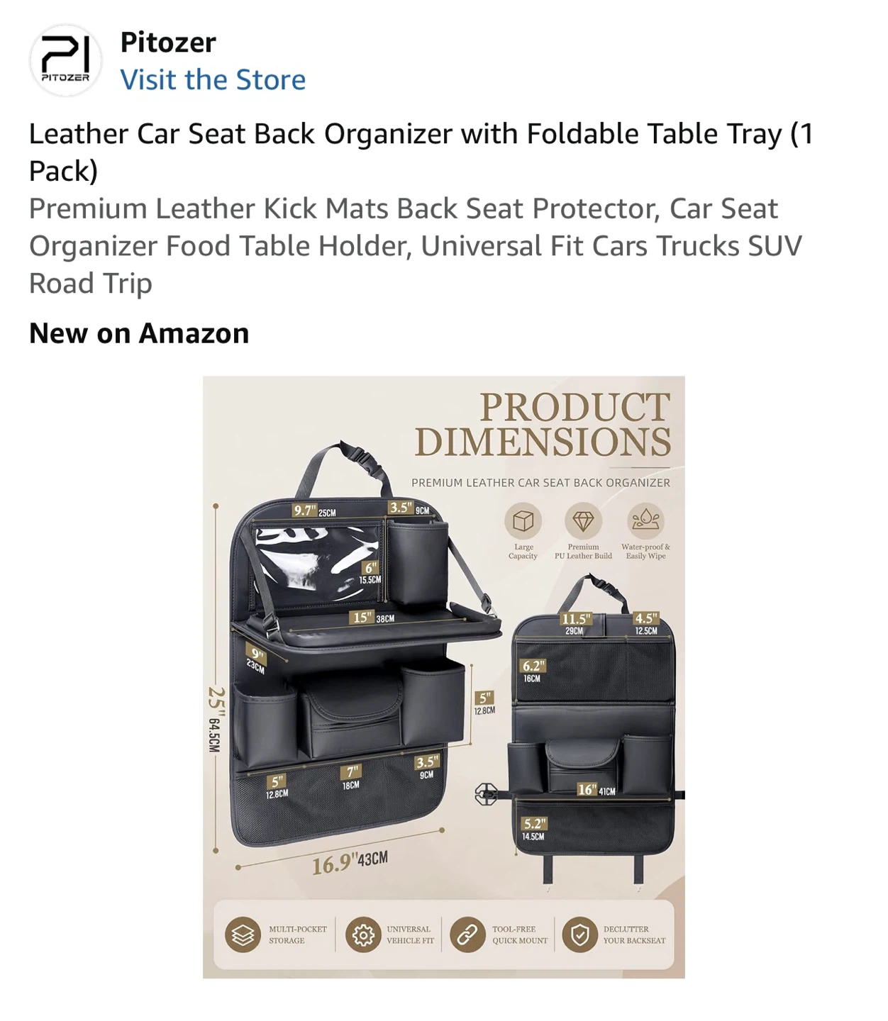 Leather Car Seat Back Organizer with Foldable Table Tray - photo 3