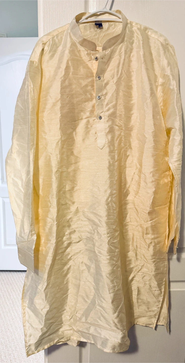Mens Cream Kurta Set with Embroidered Blue Vest