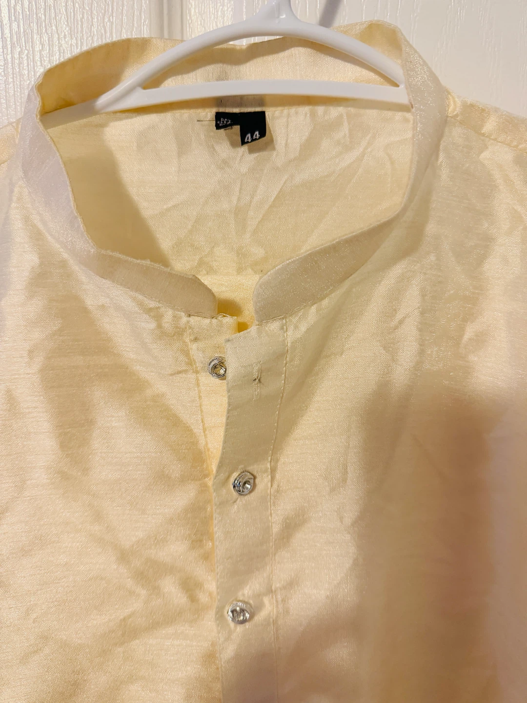 Mens Cream Kurta Set with Embroidered Blue Vest - photo 3