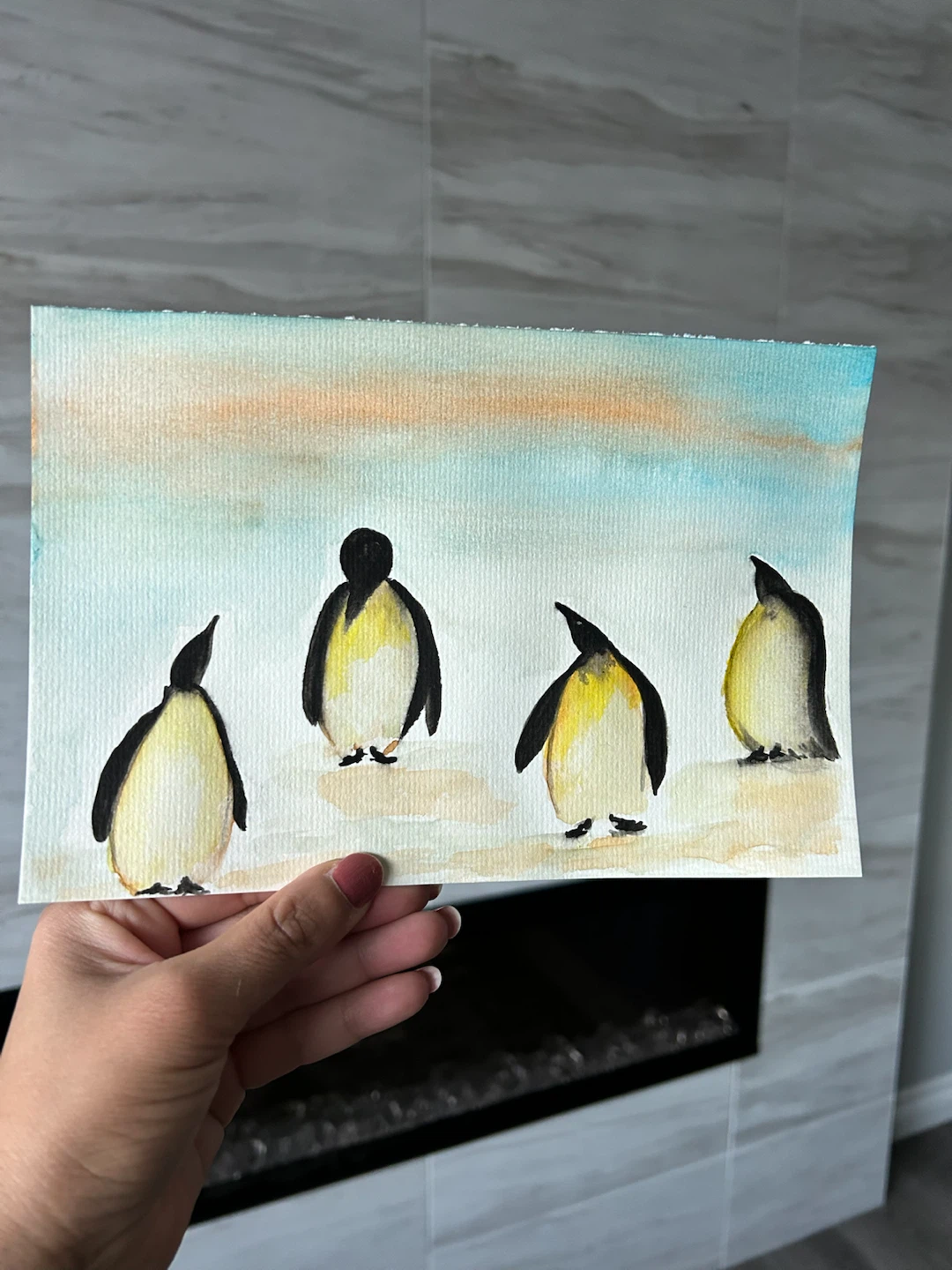 Handmade Penguin Watercolour Painting