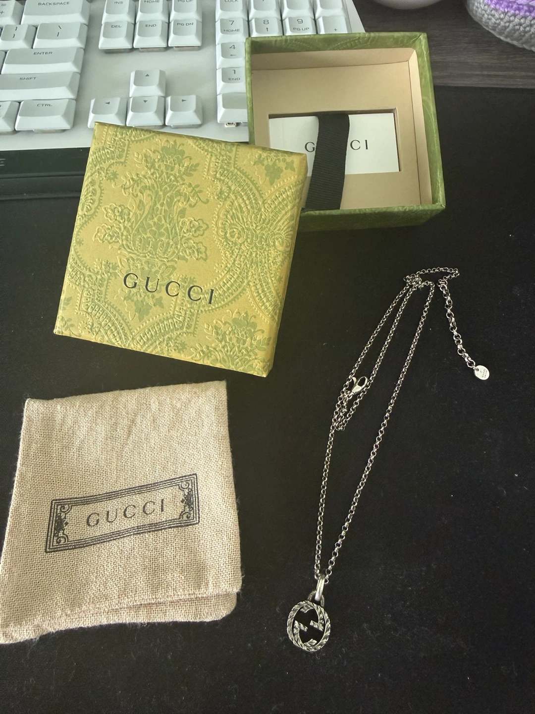 Gucci Interlocking G Silver Necklace Authentic