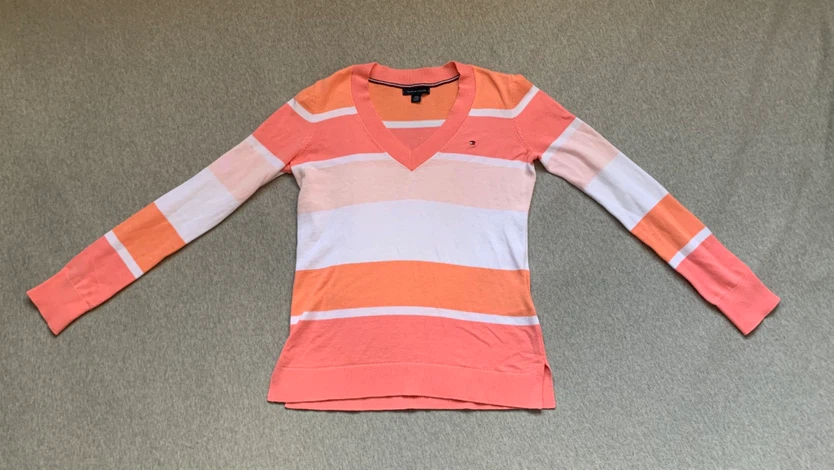 Tommy Hilfiger Striped V-Neck Sweater - Size XXS
