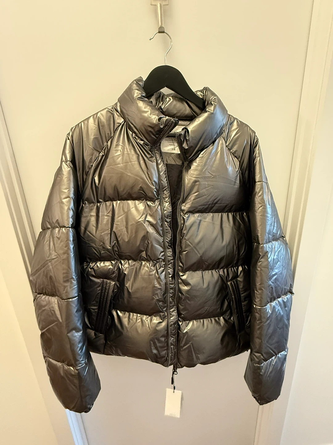 Korean Puffer Jacket in Metallic Gray