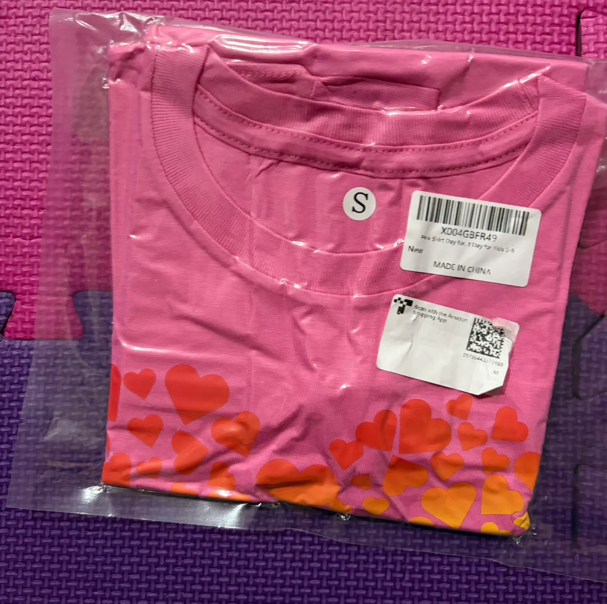 Pink Heart Print T-Shirt for Kids ~ Size S