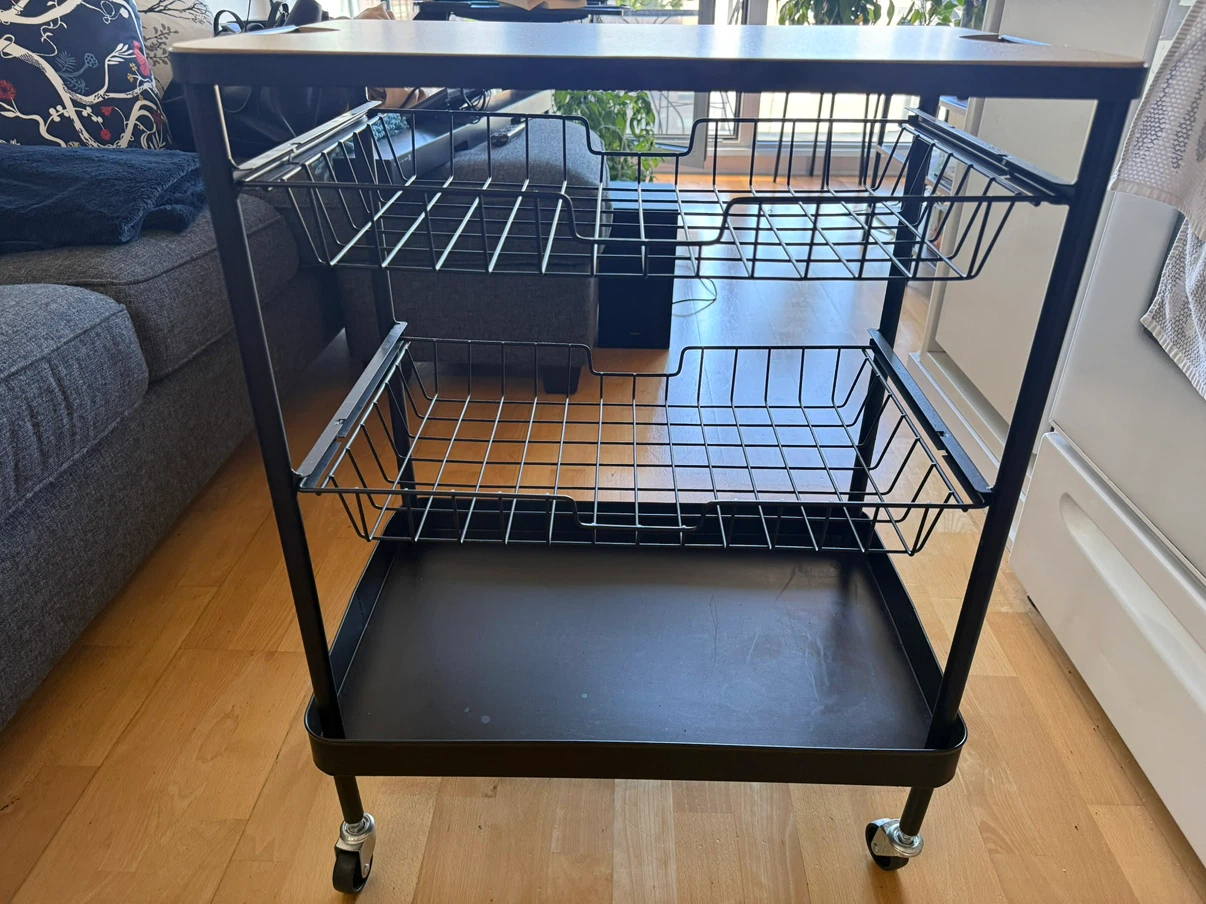 Rolling Utility Cart with Wood Top