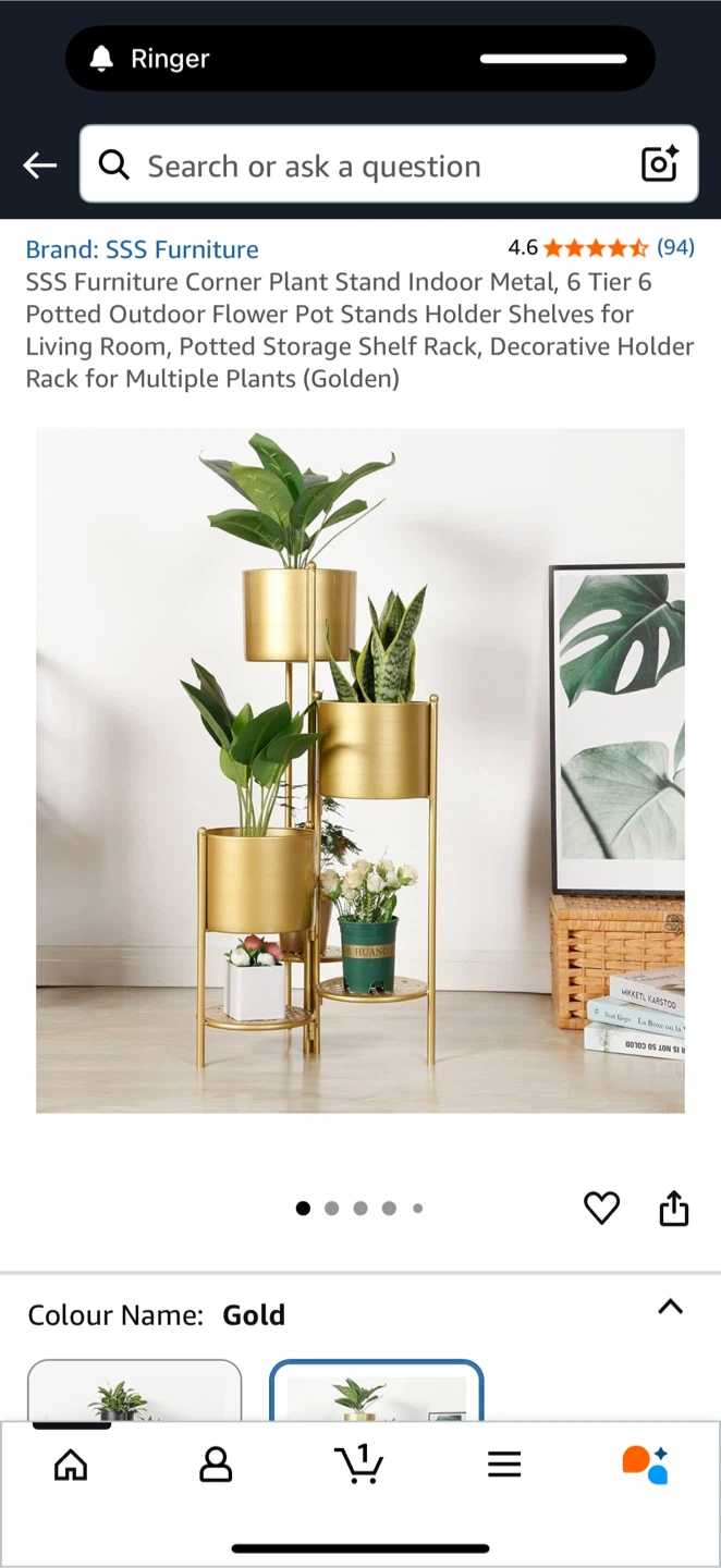 SSS Furniture Gold Metal Plant Stand - photo 2