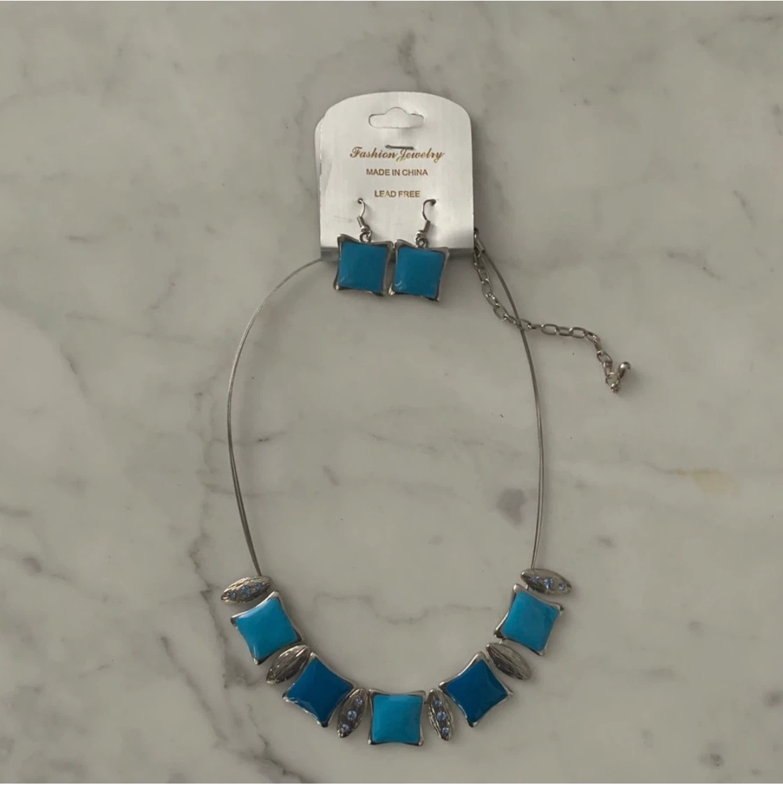 Blue Fashion Jewelry Necklace and Earring Set