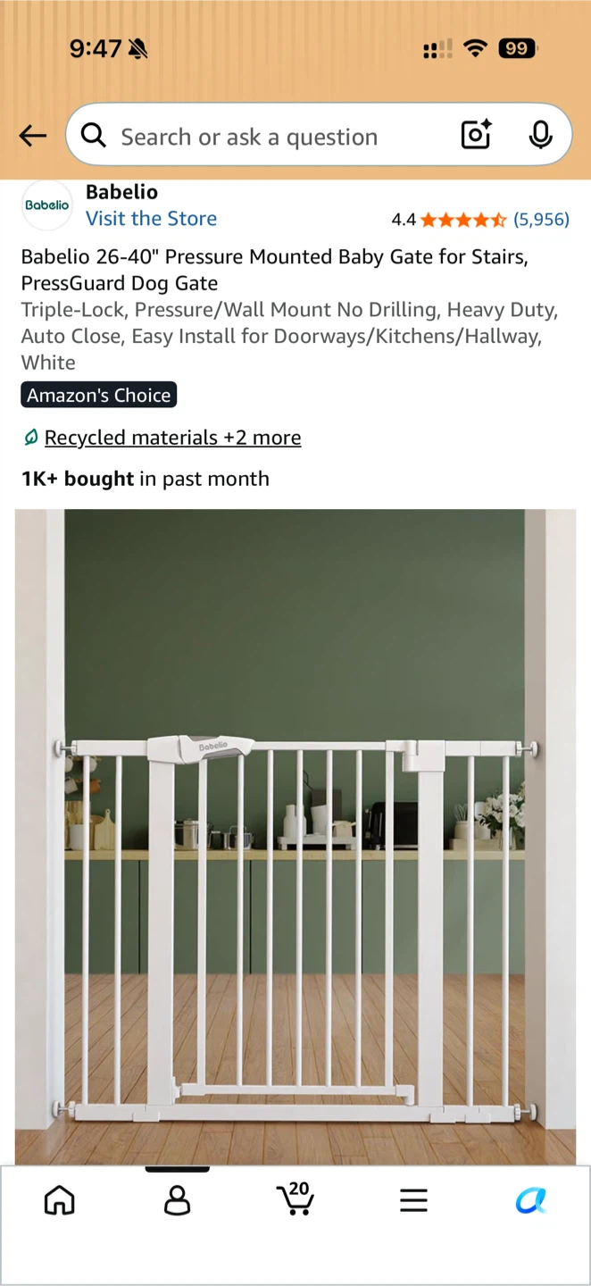 Babelio Pressure Mounted Baby Gate White