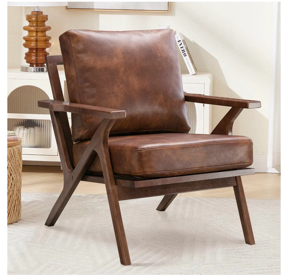 Mid-Century Modern Faux Leather Accent Chair