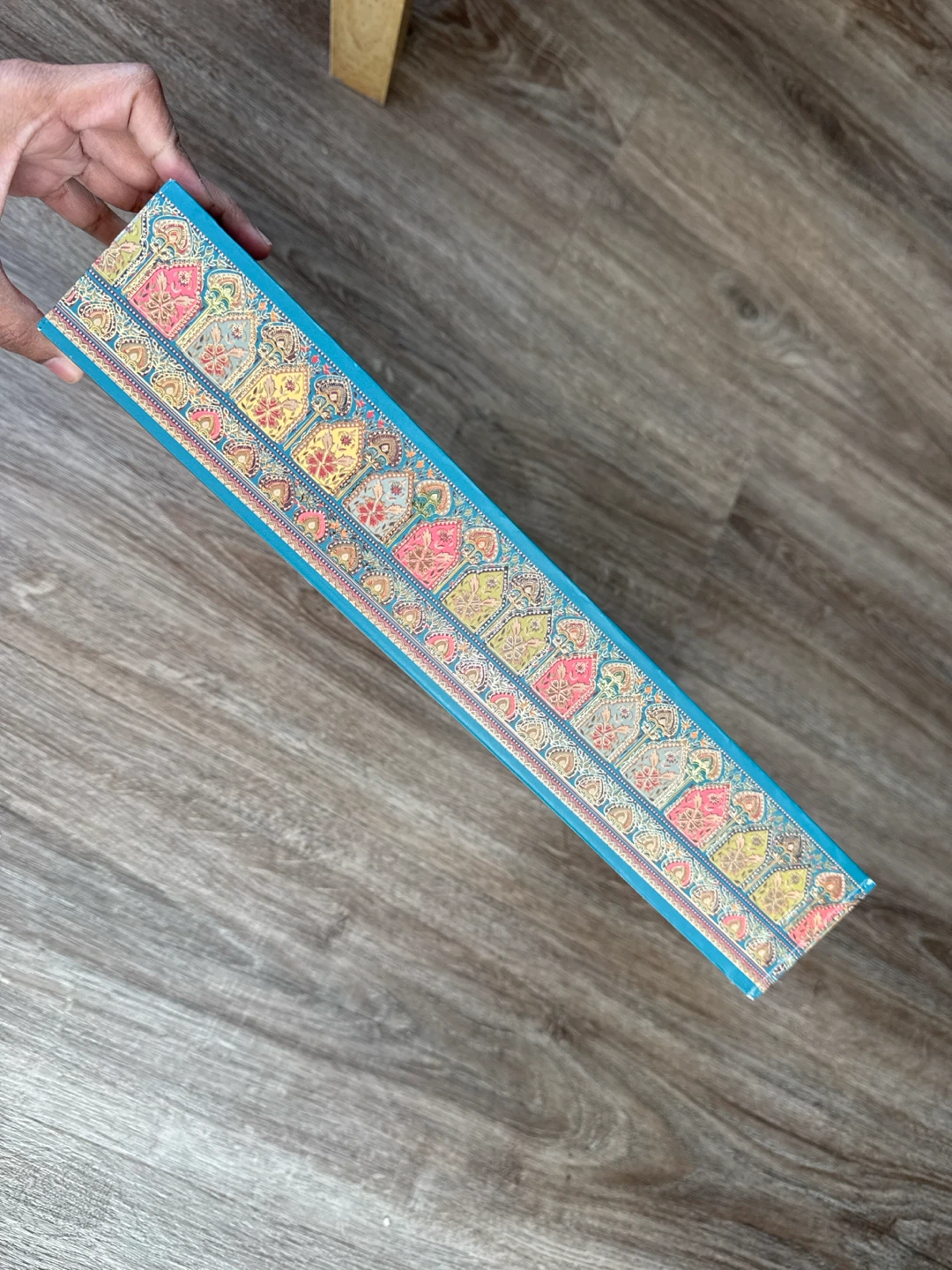 Decorative Blue Patterned Serving Tray with Gold Handles