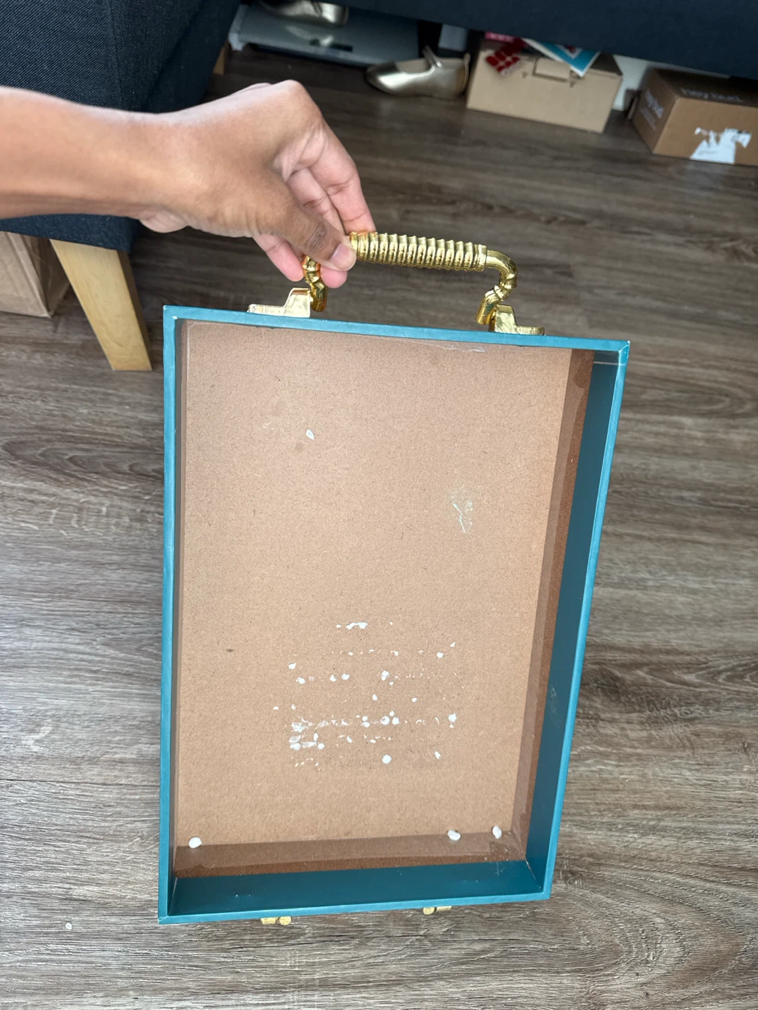 Decorative Blue Patterned Serving Tray with Gold Handles - photo 2