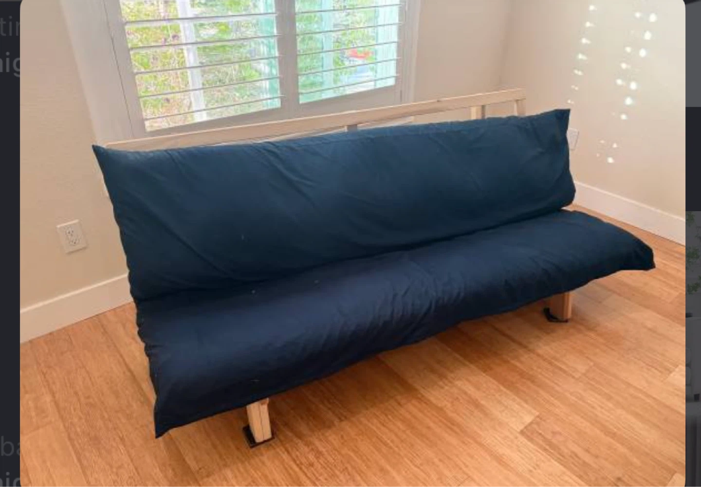 Wooden Frame Futon with Navy Blue Cover