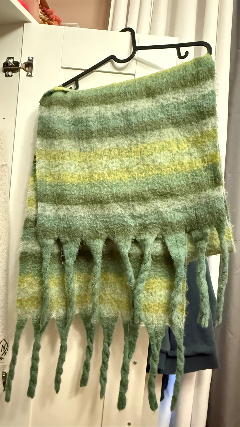 Green Striped Knit Scarf