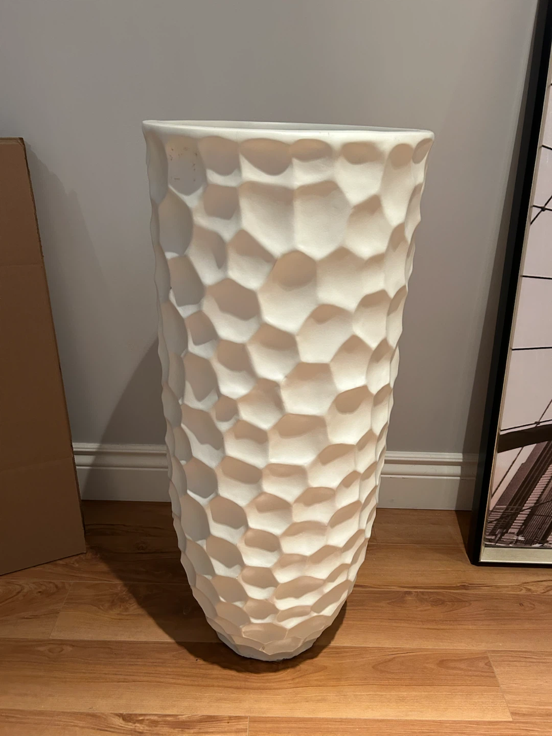 White Textured Floor Vase