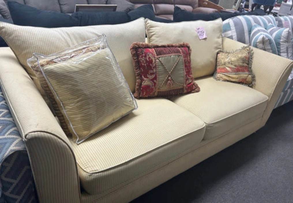 Cream Pinstripe Two-Seater Sofa