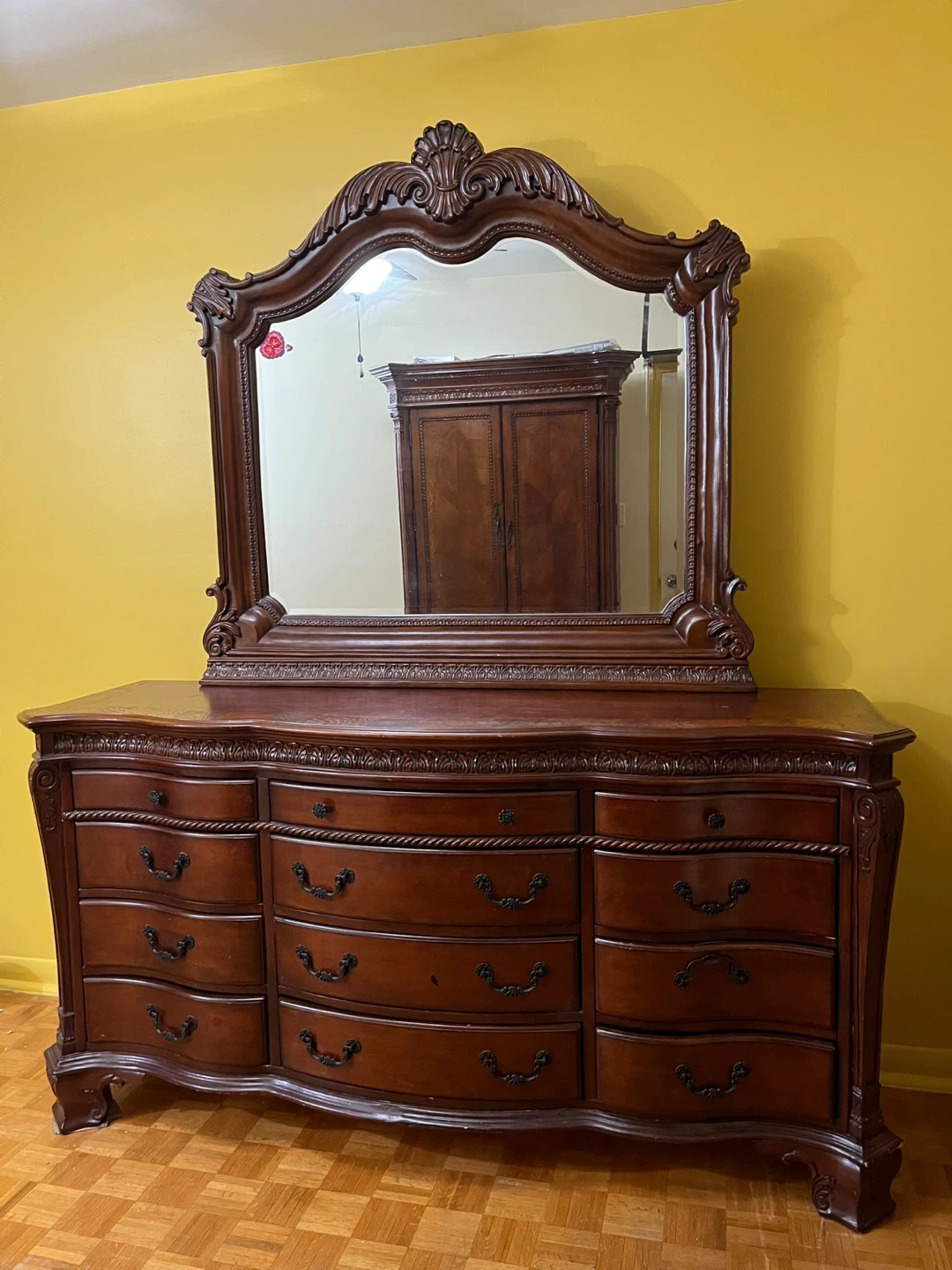 Traditional Wood Dresser with Large Mirror