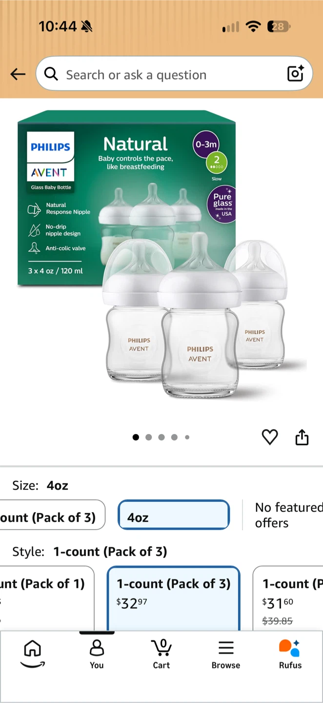 Philips Avent Natural Glass Baby Bottles - 3 Pack - photo 2