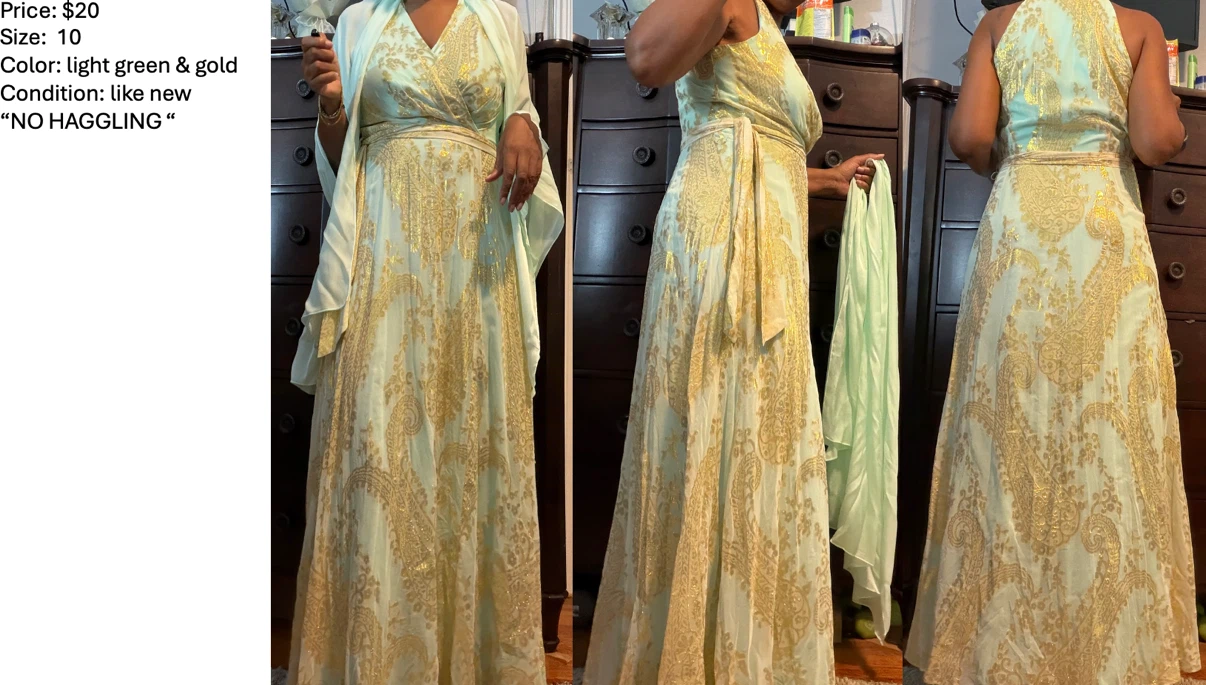 Light Green and Gold Paisley Dress