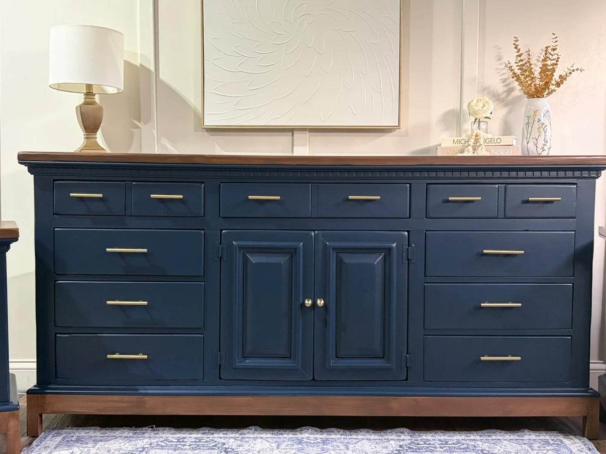 Refinished Navy Blue Bedroom Dresser Set - photo 2
