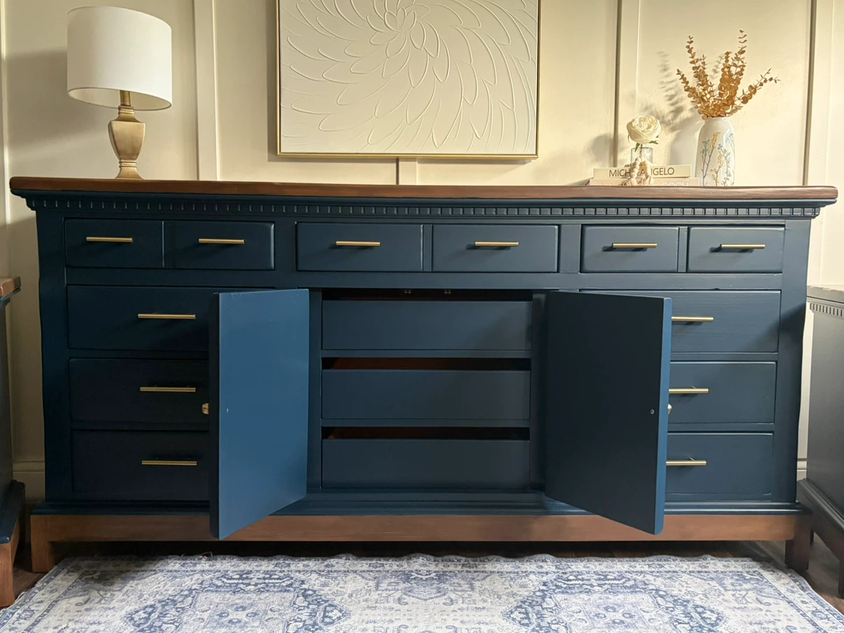 Refinished Navy Blue Bedroom Dresser Set - photo 3