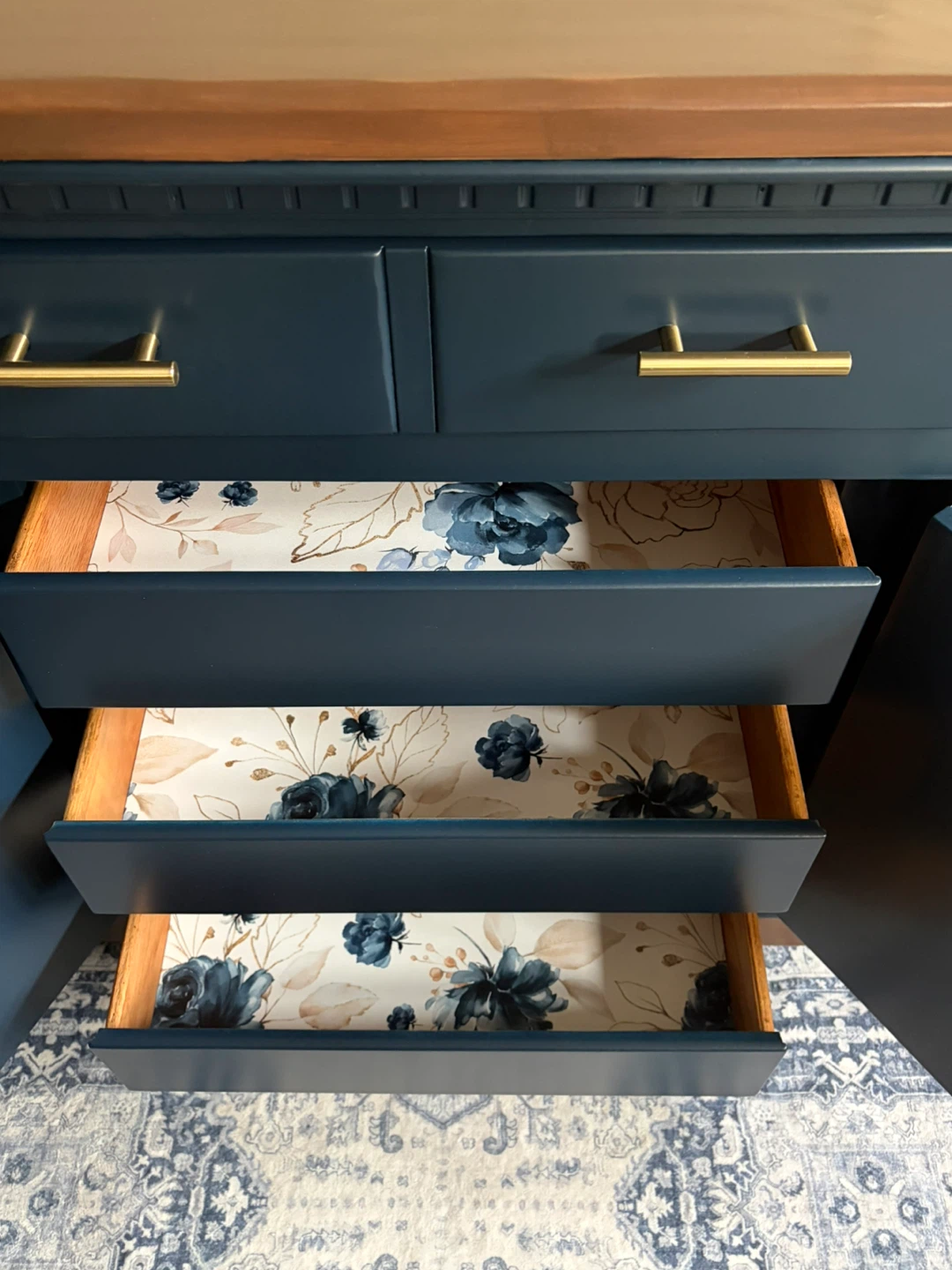 Refinished Navy Blue Bedroom Dresser Set - photo 4