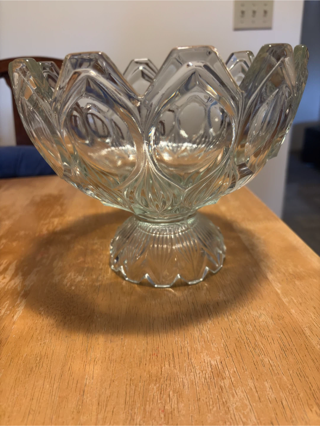 Vintage Clear Pressed Glass Pedestal Bowl