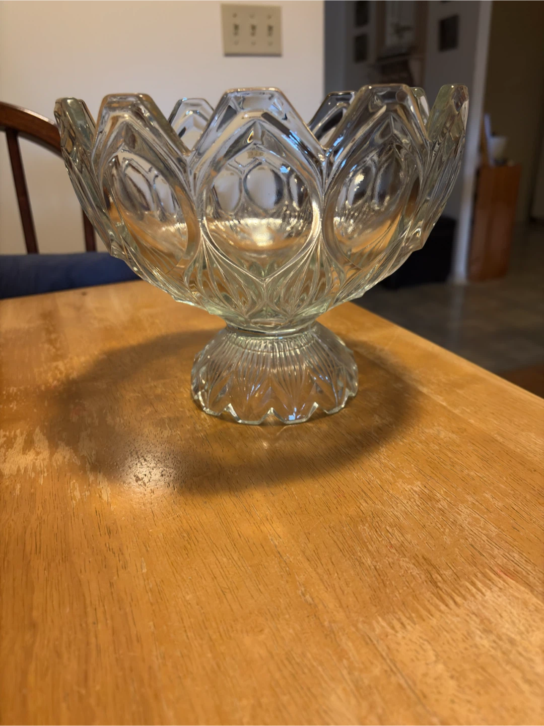 Vintage Clear Pressed Glass Pedestal Bowl - photo 2