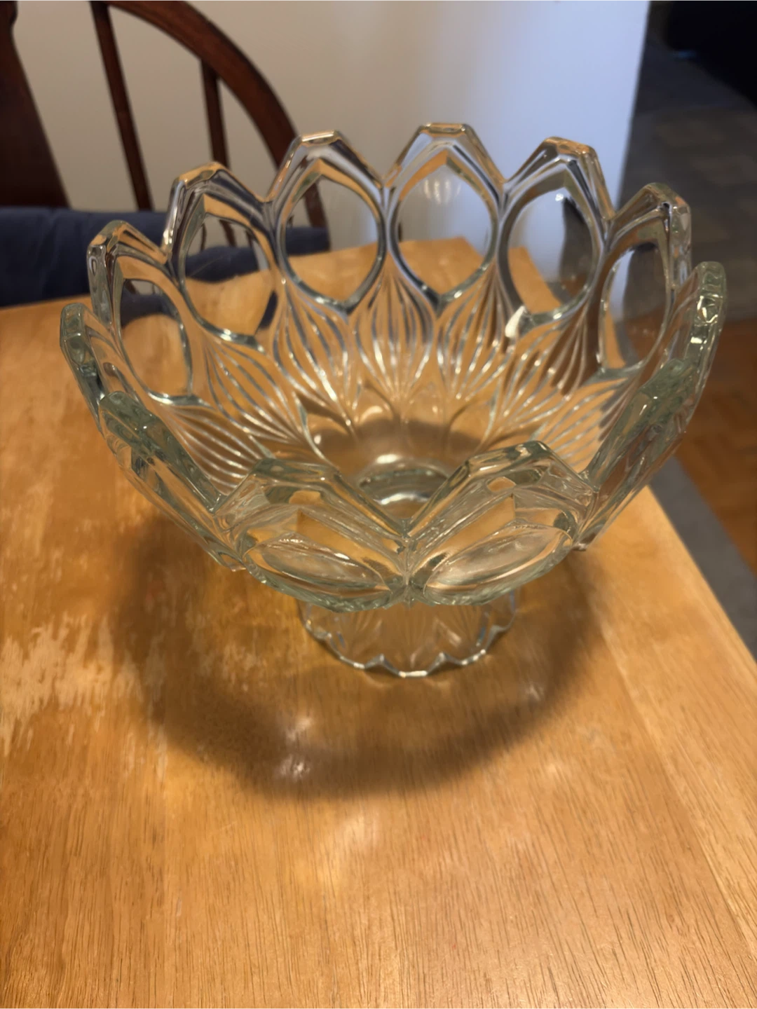 Vintage Clear Pressed Glass Pedestal Bowl - photo 3