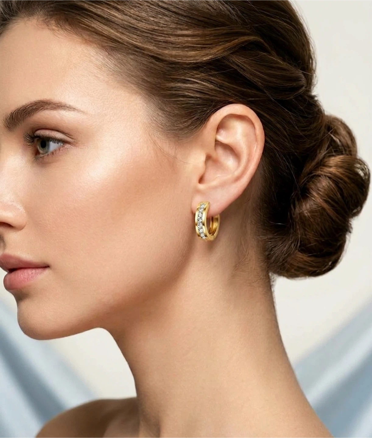 Gold-Tone Hoop Earrings with Rhinestones